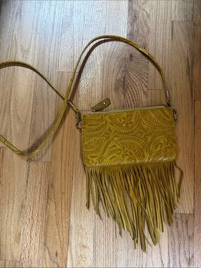 Street Level Mustard Fringed Embossed Crossbody Bag